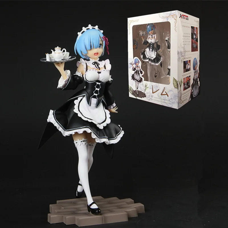 

20CM Anime Re:Life in a different world from zero Rem Figure Face change Maid outfit tray Meteor hammer Rem Action Figure Model