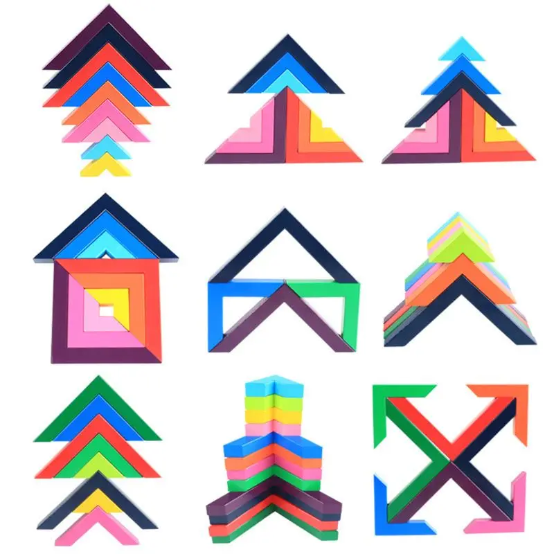 

Wooden Rainbow Stacking Game Geometry Building Blocks Nesting Education Toys Kid