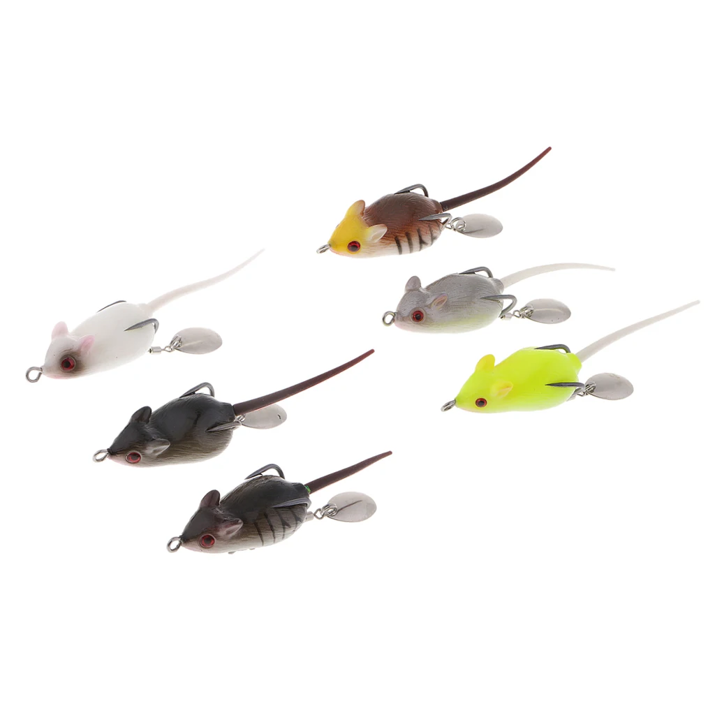 5 Pack Soft Mouse Fishing Lures Rubber Mice Baits Top Water Rats Tackle Set