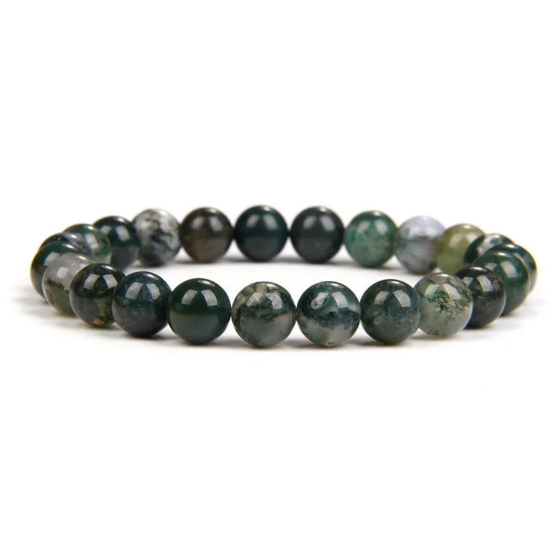 4/6/8/10mm Natural Stone Bracelet Moss Agates Round Beaded Bracelets Couple Energy Healing Yoga Bracelet Men Women Jewelry Gifts