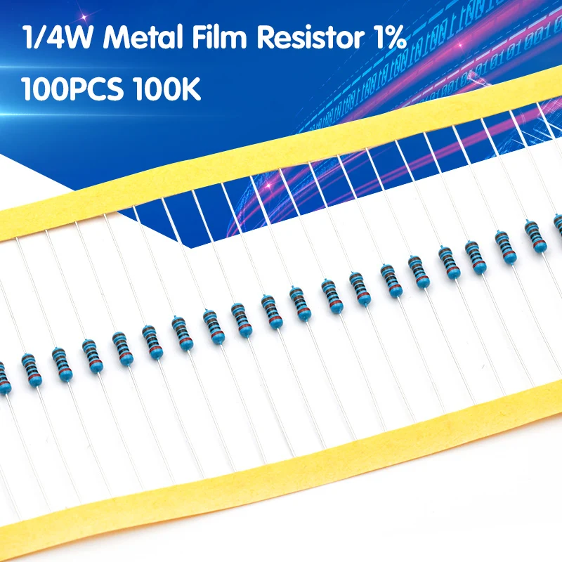 

100pcs 100k ohms 1/4W 100k Metal Film Resistor 100kohm 0.25W 1% ROHS