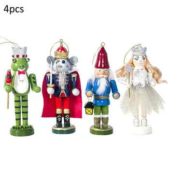 

4Pcs/Set Wooden Painted Christmas Soldier Doll Ornaments Frog Mouse Queen Shaped for Children Gifts Toy for Christmas Decoration