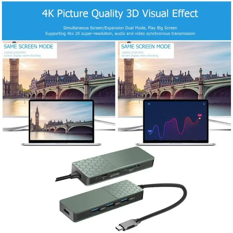 YC750 USB C концентратор адаптер из алюминиевого сплава высокоглянцевый акрил оболочки Мульти 3 USB3.0+ HDMI 4K type-C концентратор с TF карты памяти PD слот