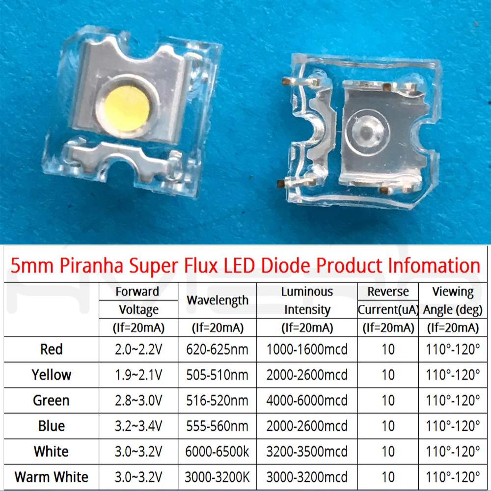 Hviero F5 5mm Red Green Blue White Yellow Dome Super Flux Water Clear Piranha Diode 1.9~3.4V Led Car Lamps Light Diodes Led Bulb