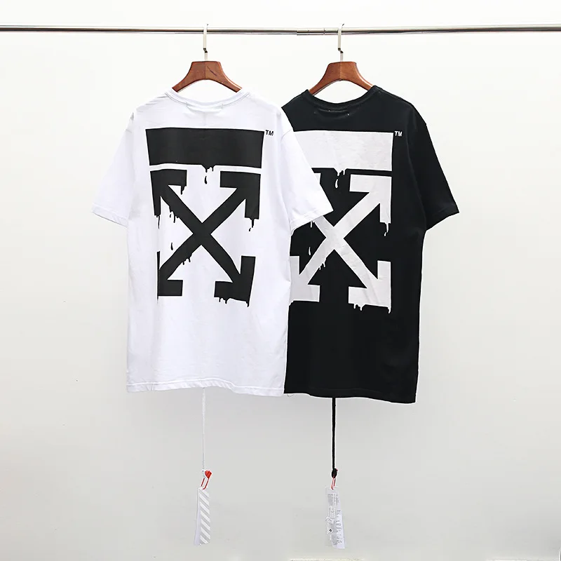 19SS OFF-WHITE OW Повседневная Симпсон брызг чернила стрелка-указатель личности дикий короткий рукав Футболка мужская