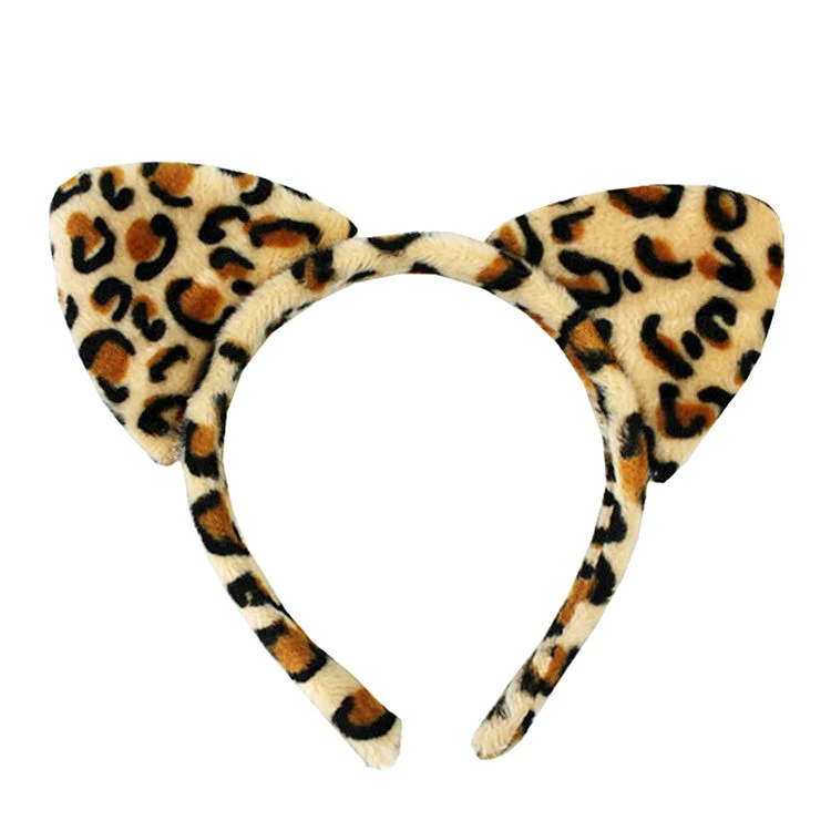 Животное ухо оголовье Плюшевые Свинья мышь тигр собака косплей повязки для волос Головные уборы карнавал Дети День рождения Хэллоуин Рождество подарок - Цвет: leopard print