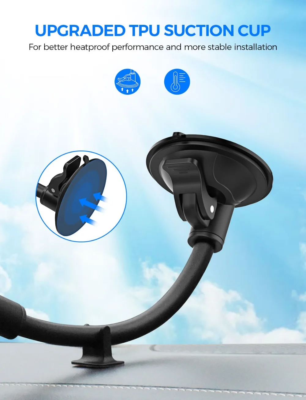 Mpow CA073 Car Phone Holder Windshield Phone Mount With Suction Cup 360-degrees Rotatable Head For iPhone XR Xs Max  Huawei P30 (2)