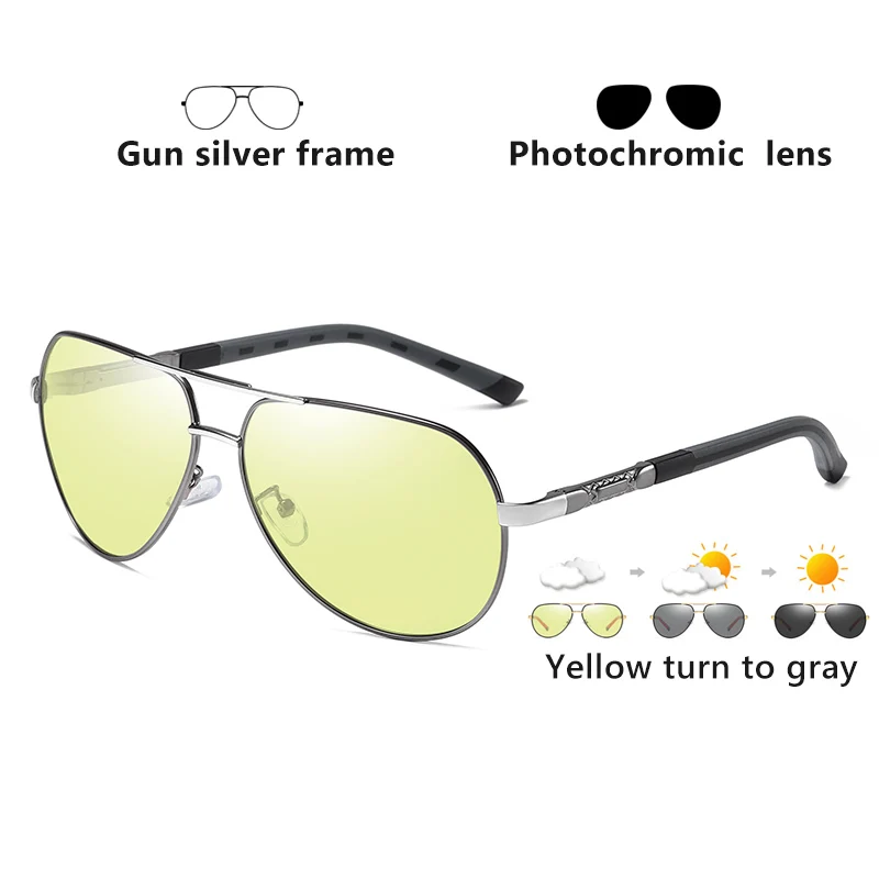 Топ авиационные фотохромные солнцезащитные очки мужские поляризованные UV400 День ночного видения вождения солнцезащитные очки для женщин lentes de sol hombre oculos - Цвет линз: Gun silver-yellow