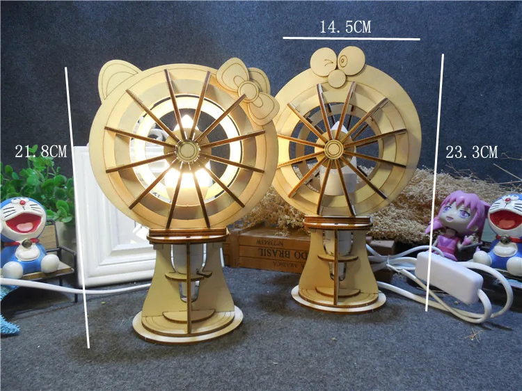 3D Wooden Puzzle Toy DIY Hello Kitty Doraemon Table Lamp Assembly Model Wood Craft Kits Wooden Toys For Children (25)