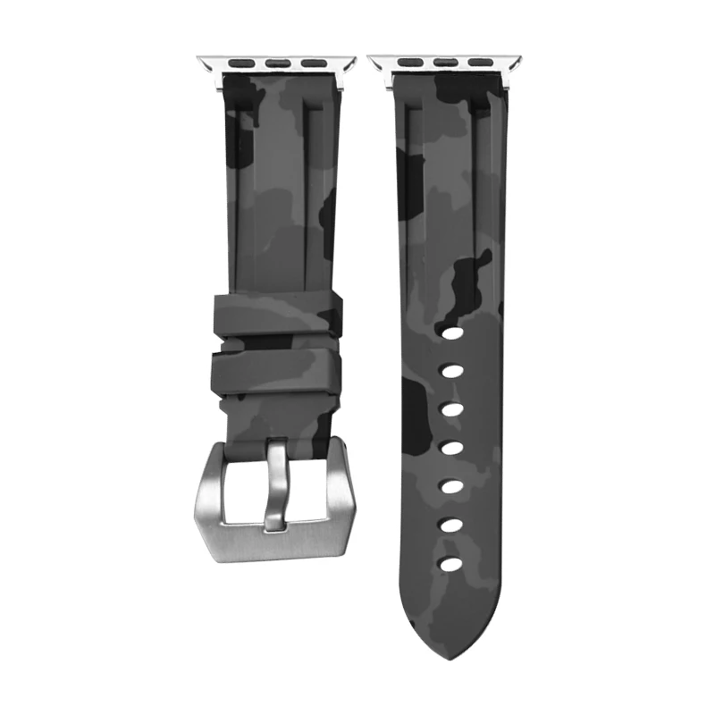 Silicone Camouflage Watch Band for Apple Watch 7/6/SE Series 5 4 40 41 44 42 45 38mm Replacement Strap for iWatch Rubber Strap