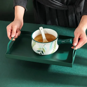 

1Pc Serving Tray Chic Safe Nice Rectangular Tray Handle Metal Platter