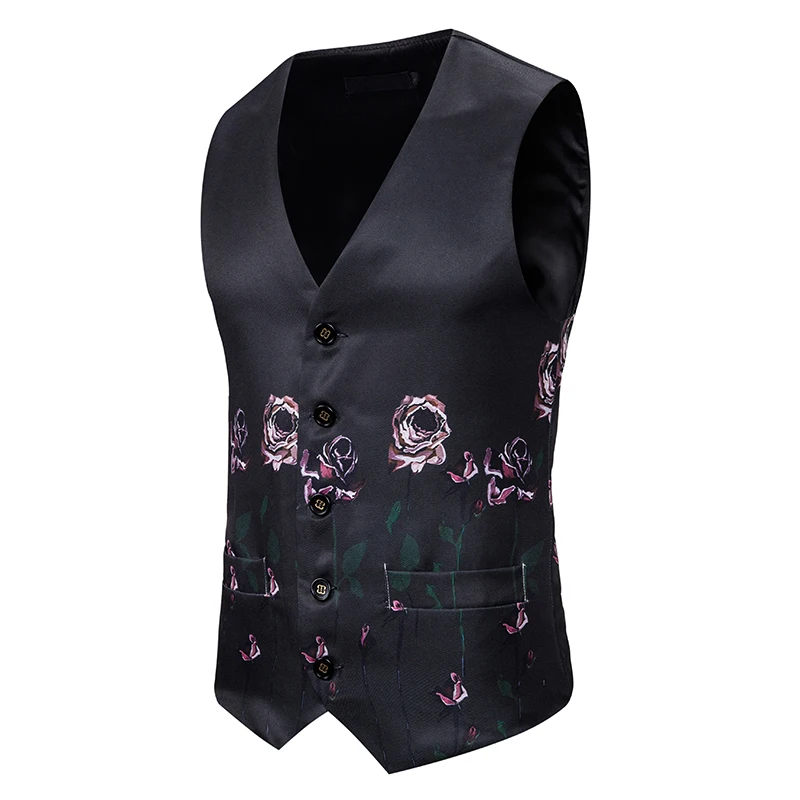 Men's Vest Brand New Casual Fashion Men's 3D Euro Code Rose Print Single-breasted Vest Vest Fashion Casual Suit Vest