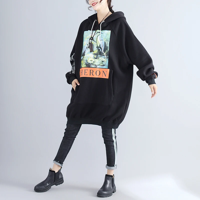 Photo Shoot Brushed And Thick Literature And Art Large Size Loose-Fit Printed Hoodie Limit 61