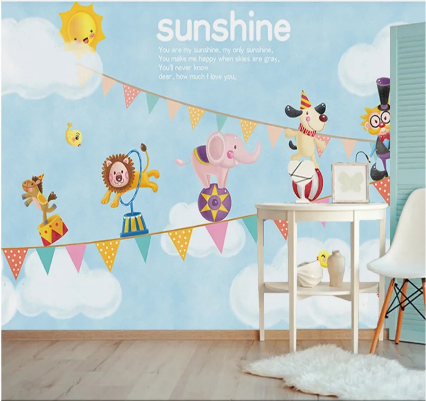 xuesu Custom wallpaper cartoon animal elephant lion circus children's room background wall painting 8D wall covering