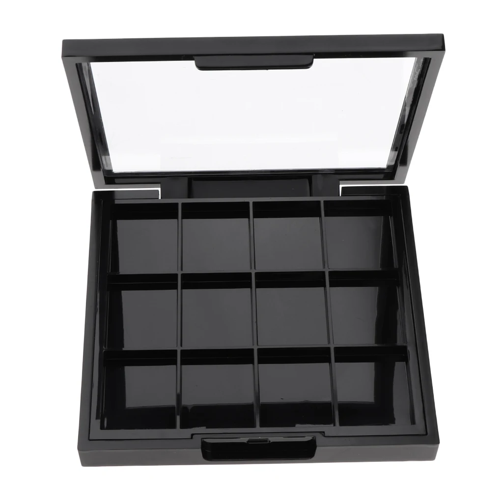 2pcs 12 Slots Plastic Empty Eyeshadow Makeup Palette with Clear Top for Concealer Lipstick Blush Loose Powder (Black)