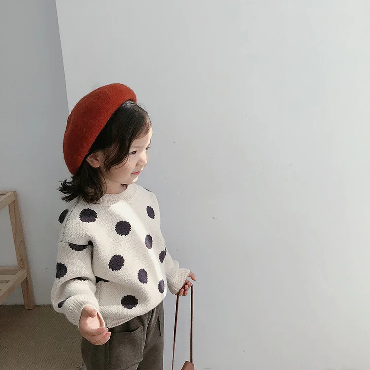3052 Girls' Polka Dot Sweater Winter Korean Children's Clothing Children's Polka Dot Knitting Sweater Kids Girl Pullovers