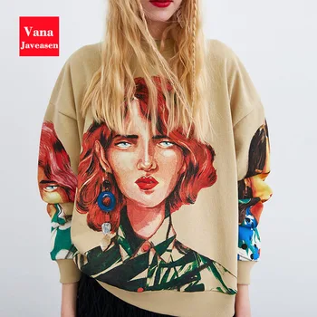 

Character Print Streetwear Women Sweatshirt Spring O Neck Long Sleeve Pullover Ladies Knitted Oversized Loose Sweatshirts Tops