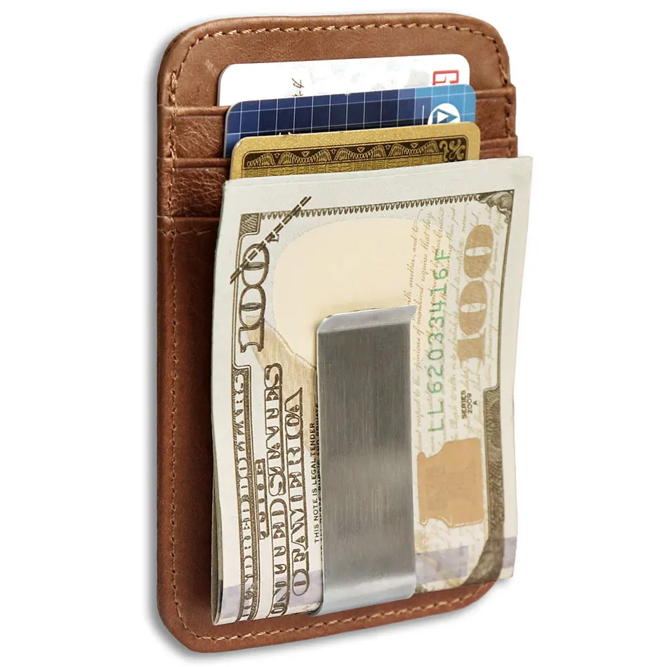 

Credit Cart Wallet Money Clip Men RFID Genuine Leather Wallet Male Mini Slim Front Pocket ID Holder Women Business Card Case