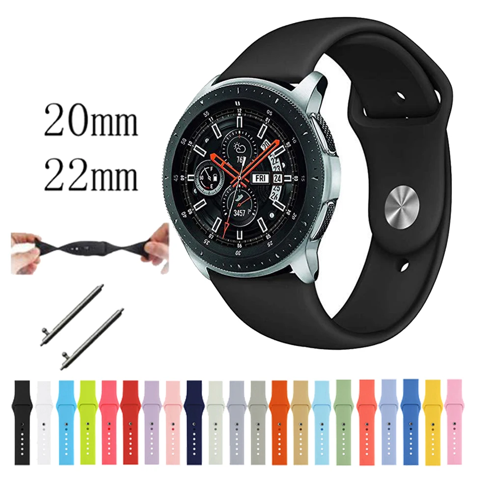 20 22 мм силиконовый ремешок для Samsung Gear S3 S2 Sport Frontier Classic Huami Amazfit GTR Bip Huawei GT 2 Galaxy Watch 42