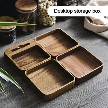 

New Wooden Kitchen Desktop Storage Tray Boxes Snack Box Cabinets Cutlery Covered Storage Boxes For Mobile Phone Makeup Organizer