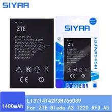 Оригинальная SIYAA батарея LI3714T42P3H765039 для zte Blade A3 T220 AF3 T221 A5 AF5, Высокая Замена, аккумулятор, реальная емкость, 1400 мАч