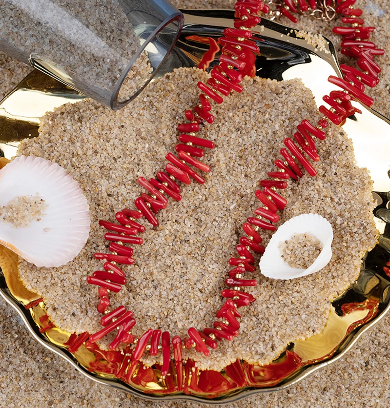 Bohemian Red Coral Halsketten für Frauen Vintage Halsband Shell Anhänger Erklärung Party Schmuck Stein Perle Kette Bohemian Red Coral Halsketten für Frauen Vi_voghion.com
