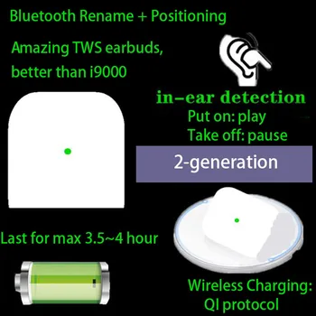 

High quality rename 2nd TWS Bluetooth Wireless Earphone+Wireless charging+GPS+Ear Detection+Pop-up+Real Battery Earbud headphone