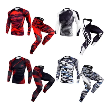 

men's clothing compression men t-shirt + leggings rashgard kit long sleeves top for fitness man tracksuit thermal underwear base