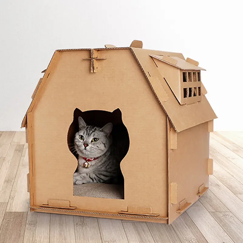 Новая гофрированная бумага для поделок Кошкин дом есть маленькое окно, кошка царапина доска игрушки самостоятельная сборка кошачий дом картонная коробка инструменты для домашних животных