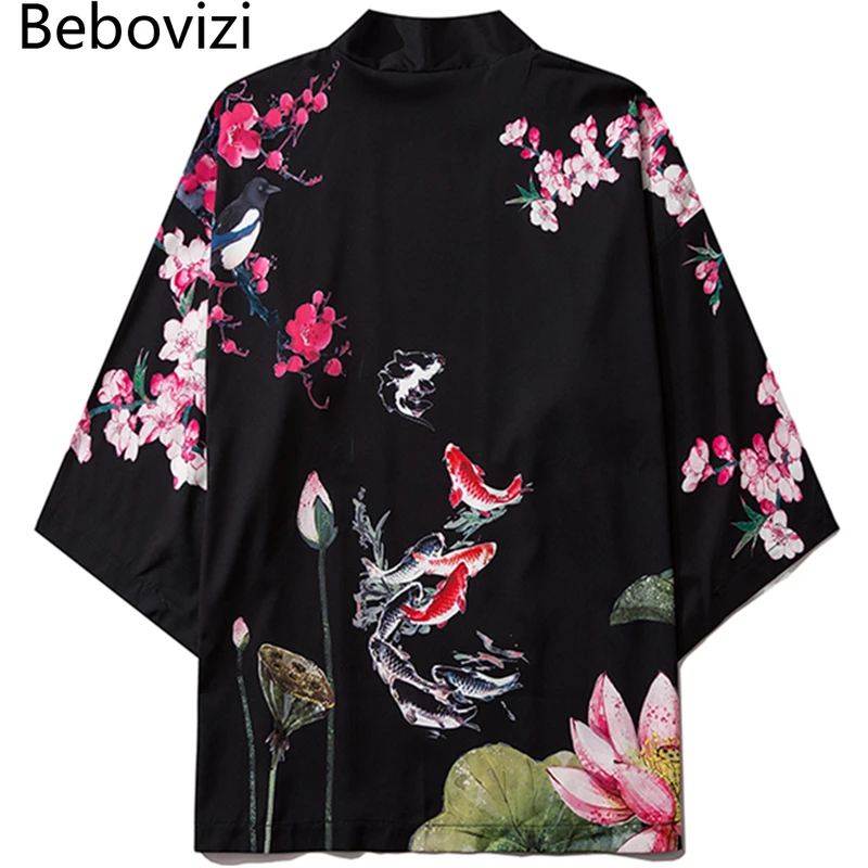 Bebovizi Chinese Style Lotus Carp Print Kimono Women Cardigan Yukata