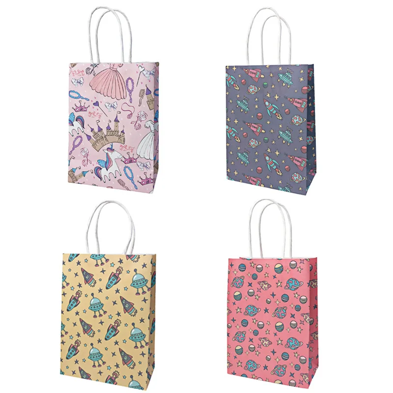 

10pcs Paper Gift Bags Airplane Universe Planet Paper Bags with Handles Unicorn Party Paper Bags for Gifts Wedding Decoration