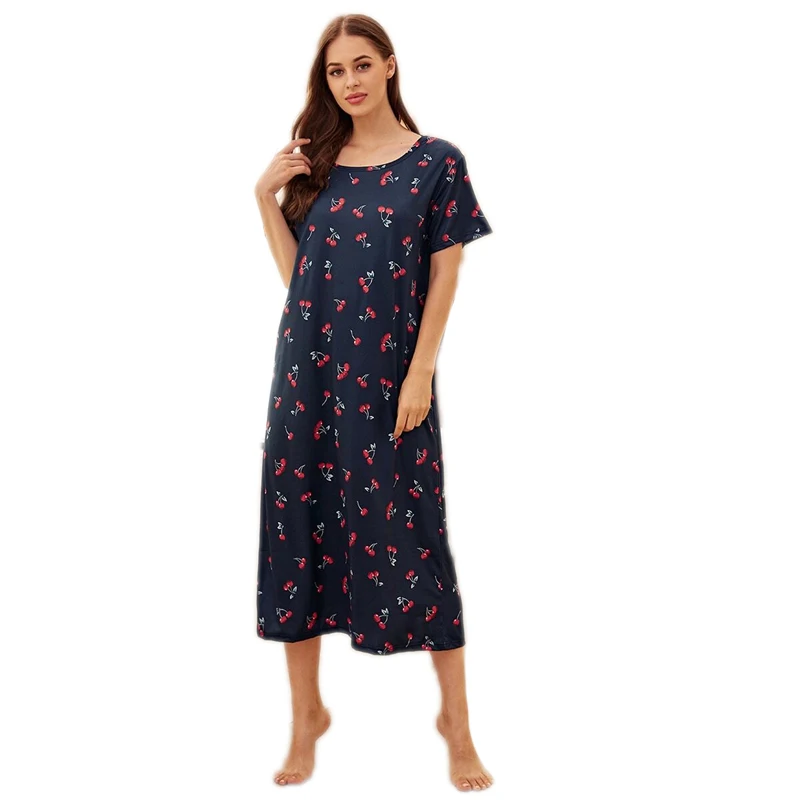 SHEIN, милое Ночное Платье с принтом фруктов и овощей в морском стиле, Женское ночное белье, лето-осень, Женская Базовая одежда для сна с коротким рукавом