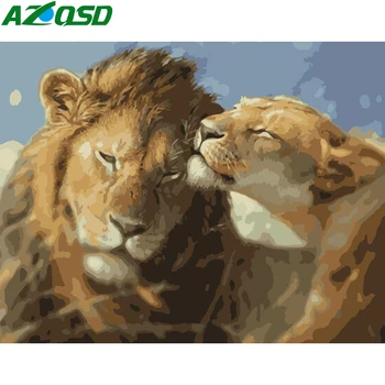 

AZQSD Adult Coloring By Numbers Lion Unique Gift Unframe Oil Painting By Numbers Animal DIY Acrylic Paint Home Decoration