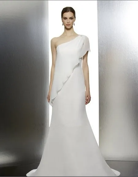 

free shipping vestido de noiva 2018 Chiffon simple ruffles beaded medallion one shoulder long cheap Mother of the Bride Dresses