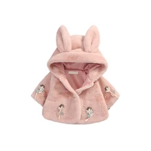 Милое осенне-зимнее пальто для маленьких девочек; детский шерстяной свитер; флисовый плотный плащ принцессы с большими ушами