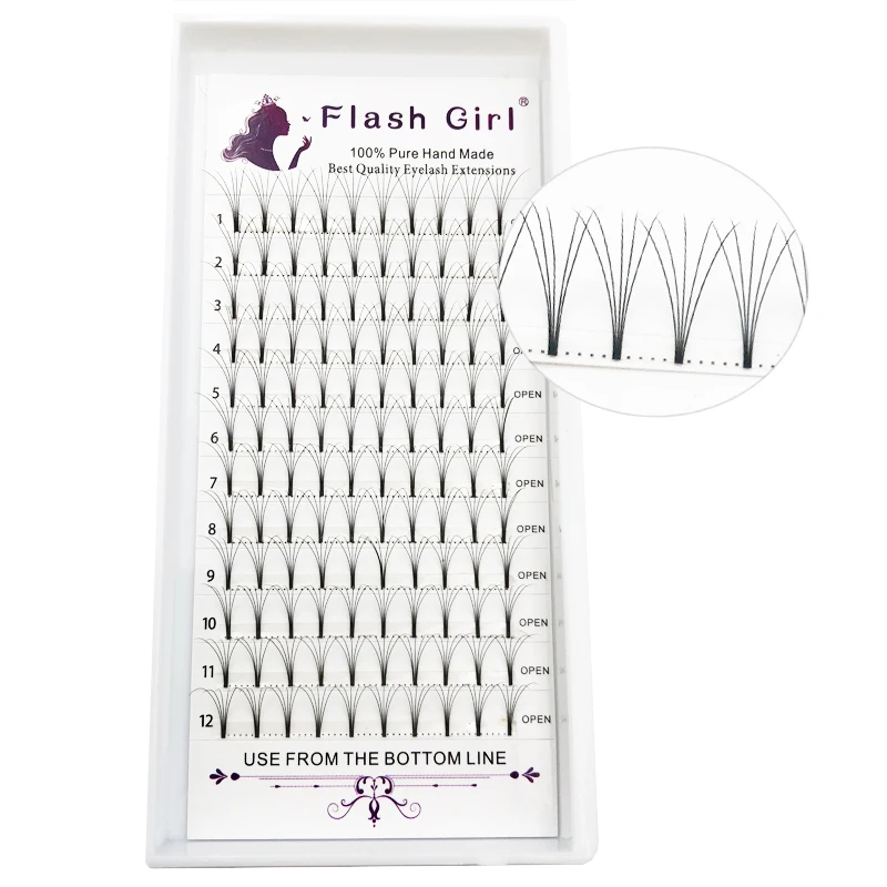Flash Girl Makeup Wispy Black Long Stem 5D Curl C D норковые ресницы для наращивания русский объем готовые вееры ресницы