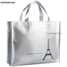Металлический Блестящий Серебряный Логотип Сумки для покупок Рекламные Многоразовые водонепроницаемые сумки для Покупок Нетканые Сумки 500 шт/партия для новых магазинов