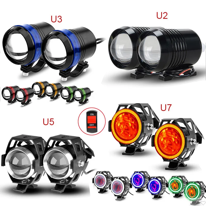

DERI 2PCS Universal Motorcycle LED Headlight auxiliary lamp moto spotlight U2 U3 U5 U7 LED Driving Fog Spot Head Light DRL