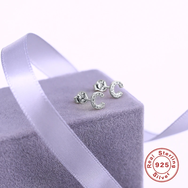 CANNER Small 925 Sterling Silver Alphabet Stud Earrings for Women Exquisite Zircon Cartilage Piercing 26 Letter Earings Jewelry