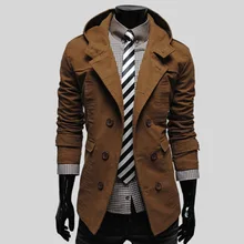 Стиль мужской плащ модный приталенный с капюшоном ветровка Тренч простой сплошной цвет пальто Тренч 5606