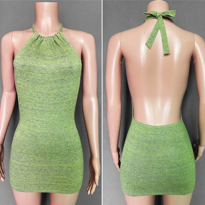 Tobinoone с лямкой на шее сексуальным вырезом спине и короткие платья Bodycon облегающие