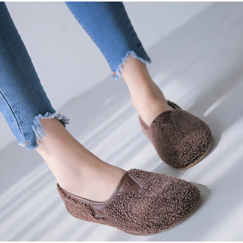Women Winter Shoes Woman Plush Warm Loafers Female Slip On Flat Women's Soft Comfortable Ladies Casual Shallow Lazy Footwear