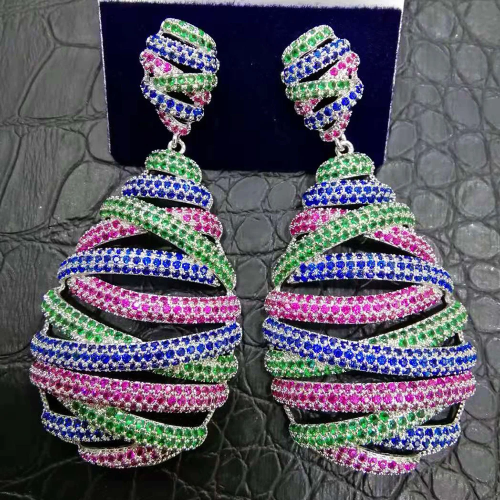 Multicolor GODKI известный бренд класса люкс твист ремень трендовые длинные серьги с цирконом Свадебные Обручение вечерние серьги dubai для женщин - Окраска металла: Multicolor