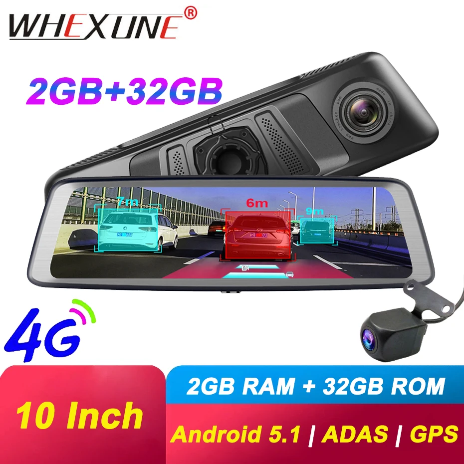 WHEXUNE 4G Видеорегистраторы для автомобилей с сенсорным экраном на Android ADAS Даш Cam