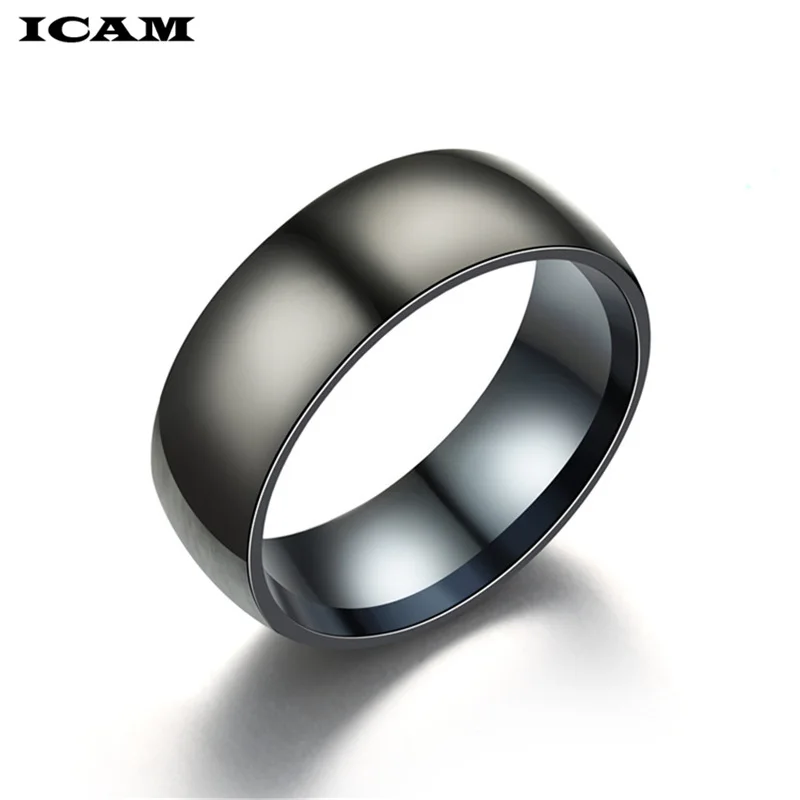 Модное мужское черное титановое кольцо ICAM матовая отделка классическое