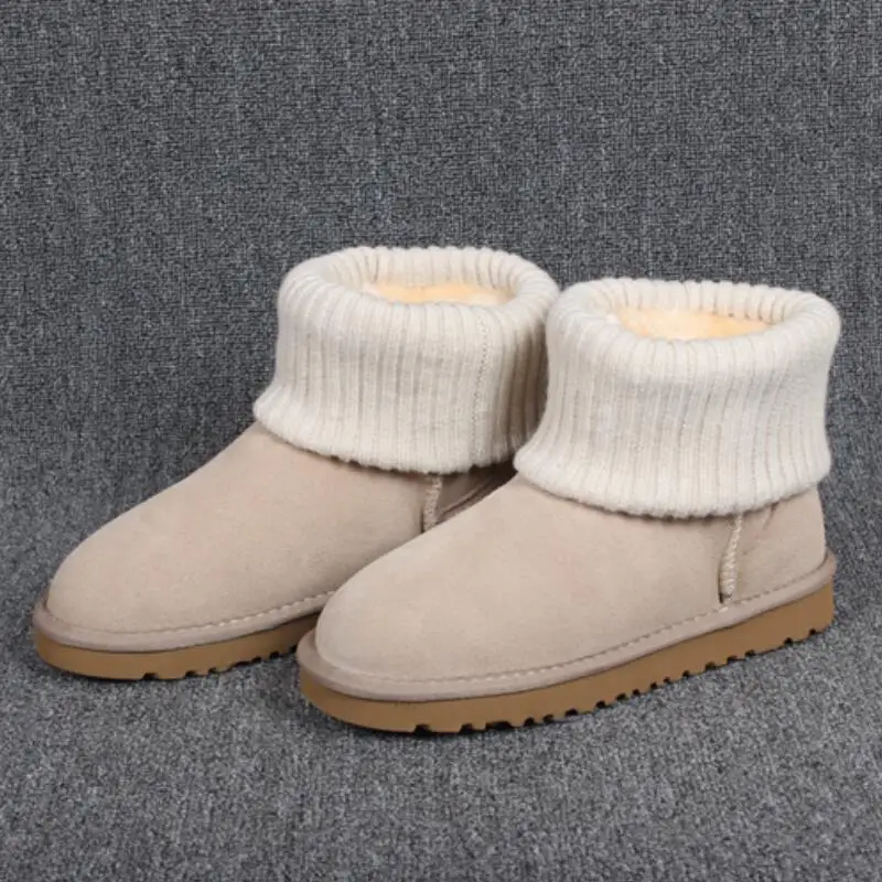 Women Australia Classic Style Snow Boots Winter Warm Leather Flats Warterproof High-quality Cotton edge Ankle Boots size - Цвет: photo color