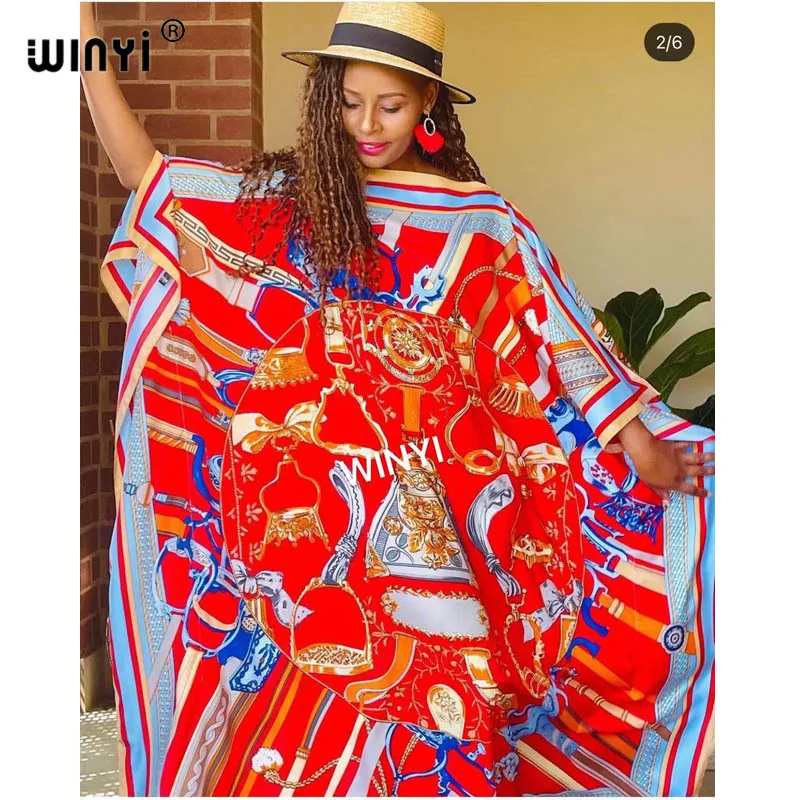 Kuwait Fashion Blogger Recommend Popular printed Silk Kaftan Maxi dresses Loose Summer Beach Bohemian kaftan long dress for lady