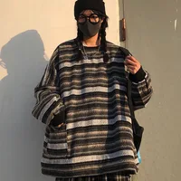 Swetry damskie Oversize Ulzzang BF Unisex pary japońska dzianina w paski sweter Hip Hop kobieta nowa moda zimowa Retro codzienna 4