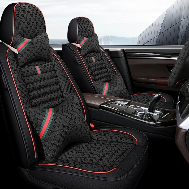 Full Coverage PU Leather car seat cover flax fiber auto seats covers