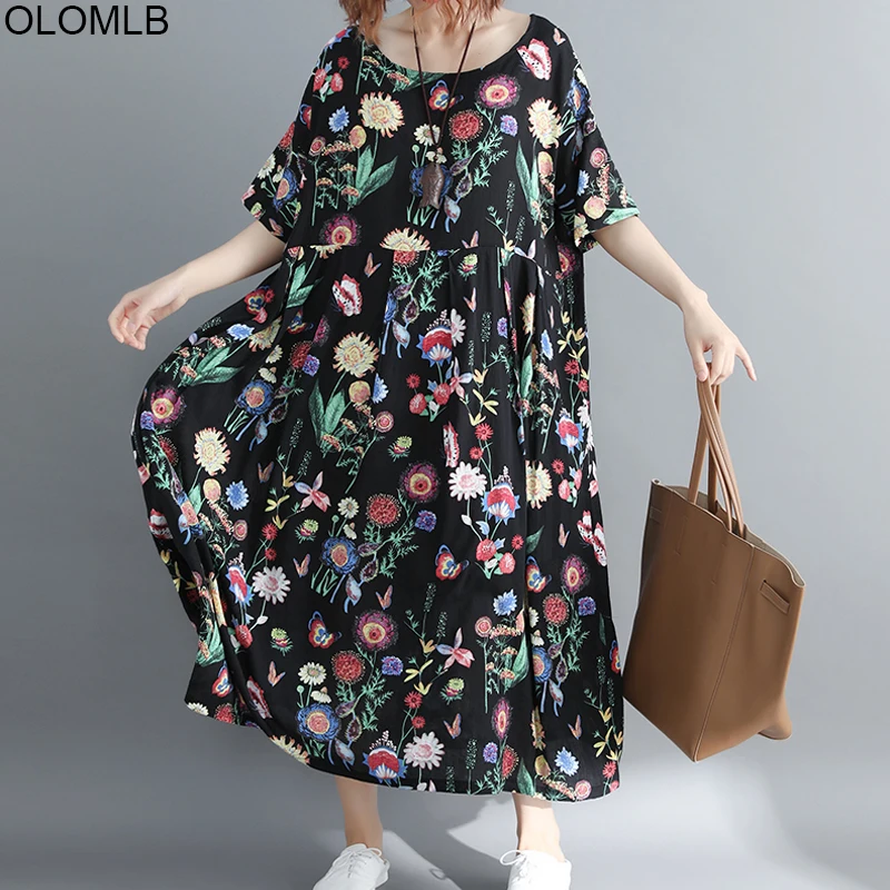 Boho платья размера плюс 4Xl 5xl 6xl 7xl Свободное длинное платье макси большого с